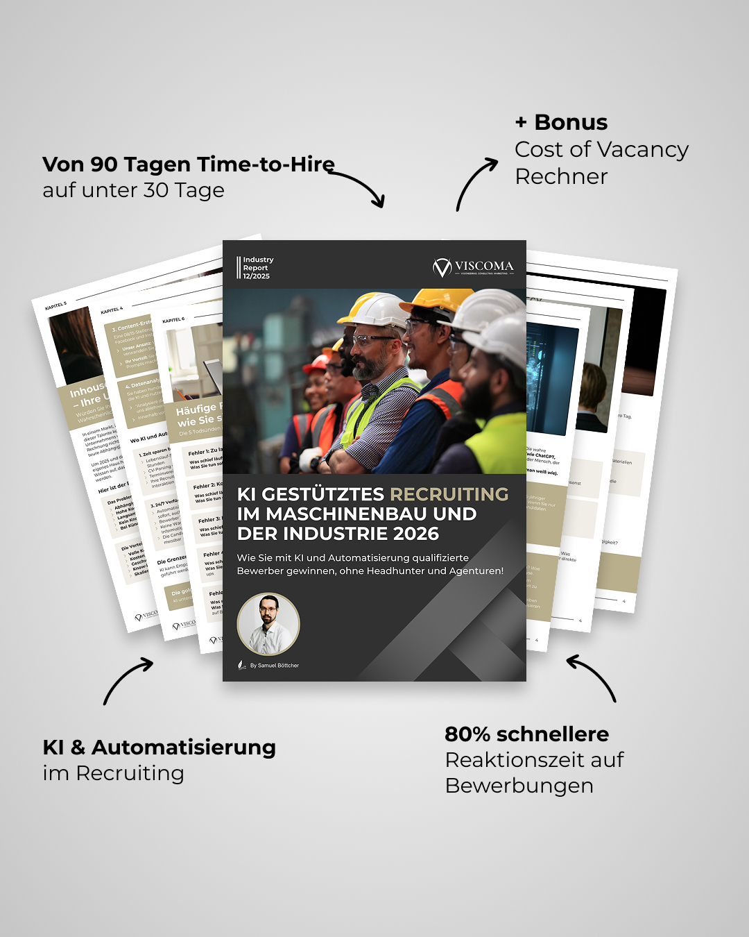 Kampagnenmotiv mit Kennzahlen und Report-Mockup